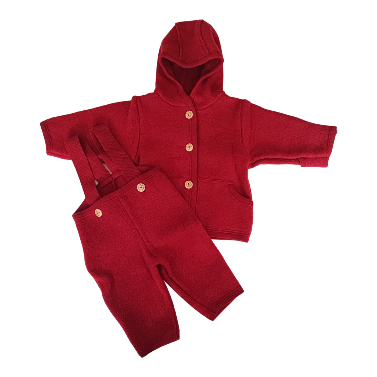Set Wollwalk Jacke mit Latzhose Merinowolle rot