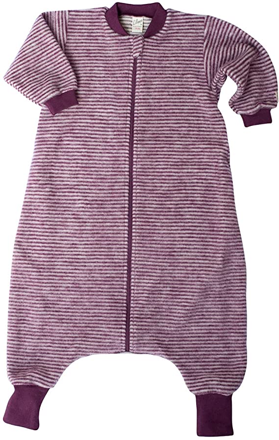 Schlafsack mit Fuß Wollfleece beere-gestreift