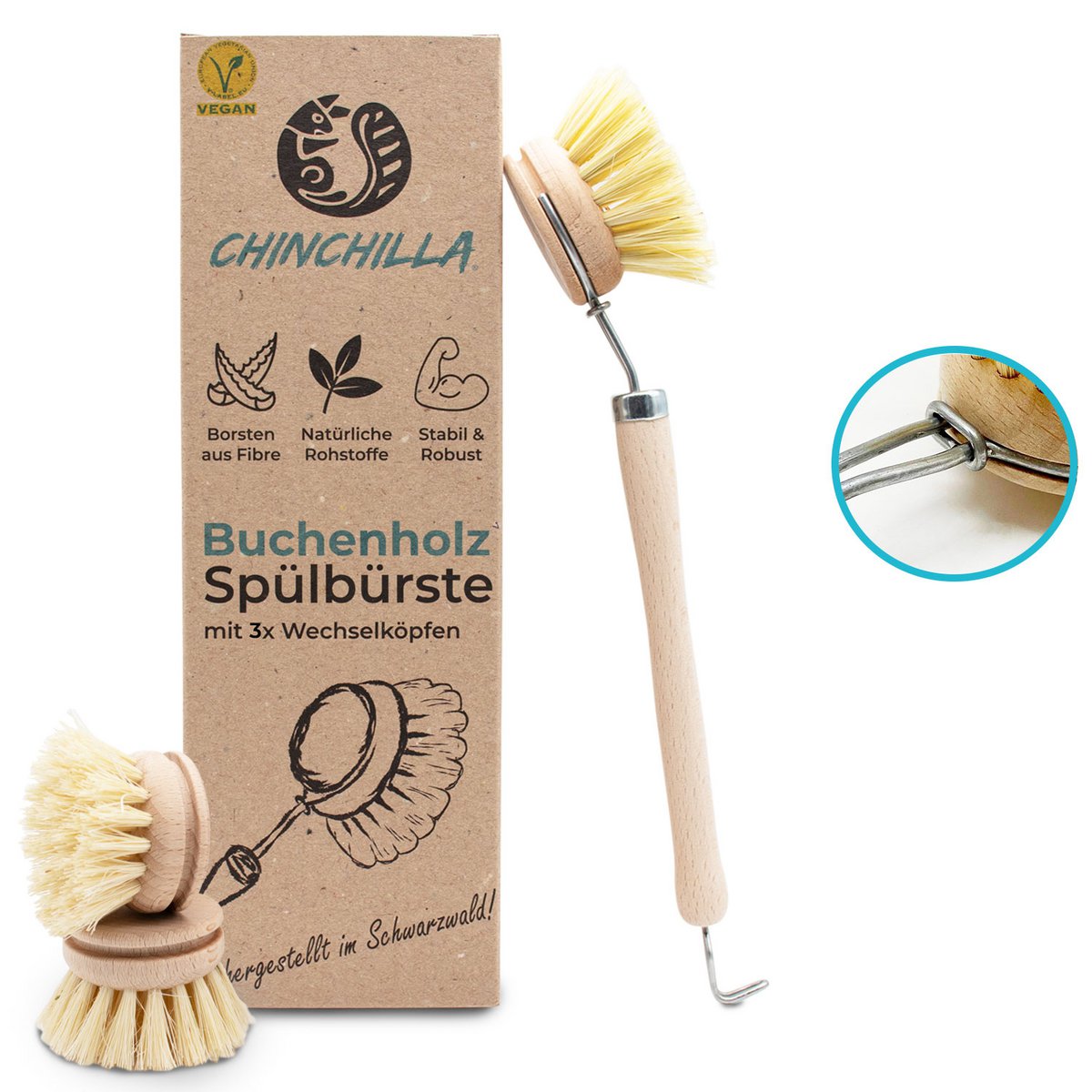 Spülbürste mit 3 Ersatzköpfen