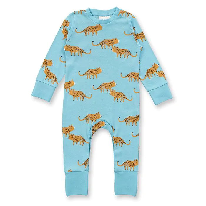Strampler Baumwolle aquamarin Leopard