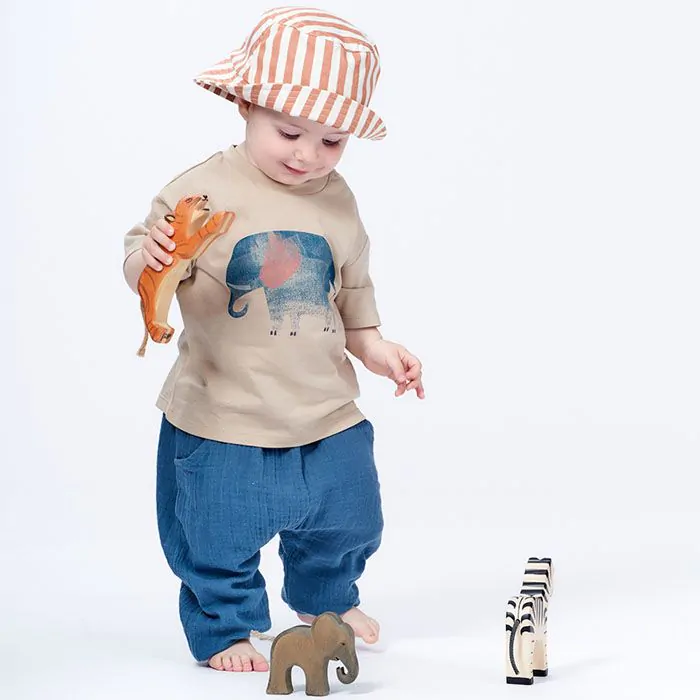 T-Shirt Baby Baumwolle sand mit Elefant