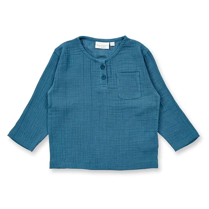 Langarmshirt Musselin tiefseeblau