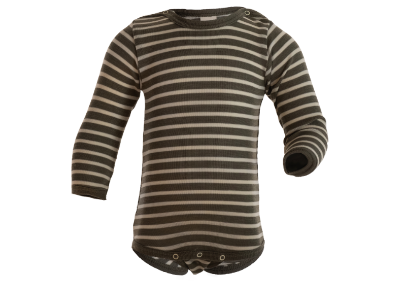 Langarm-Body Wolle/Seide olive/natur