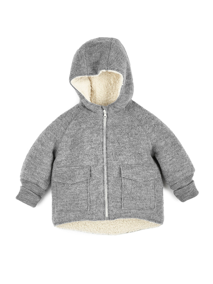 Winterjacke Walk mit Teddyplüsch grau