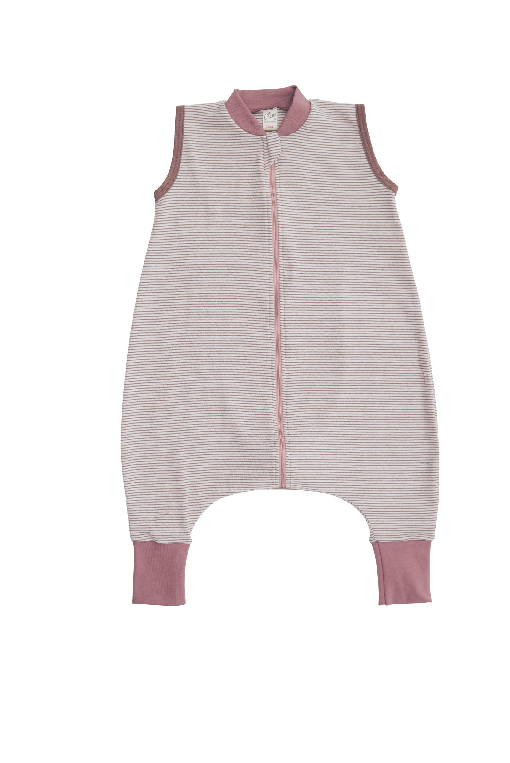 Schlafsack mit Fuß ohne Arm mauve Ringel – Baumwollbaby