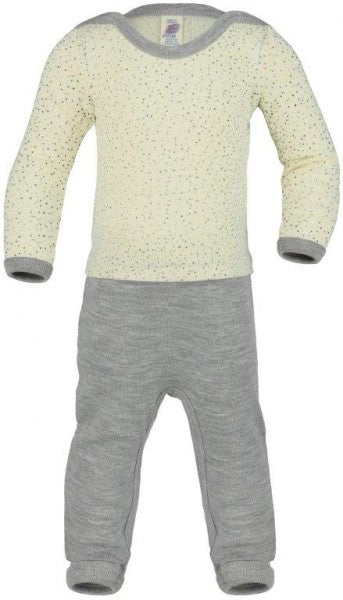 Schlafanzug Wolle/Seide mit Beinumschlägen grau/natur