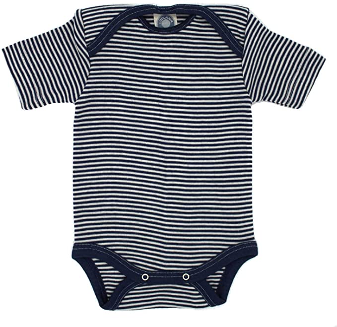 Wolle/Seide Kurzarm-Body Marine gestreift