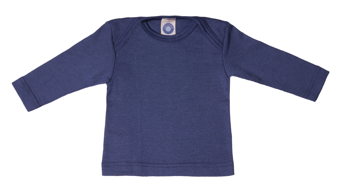 Langarmshirt Schlupfkragen Wolle/Seide Marine