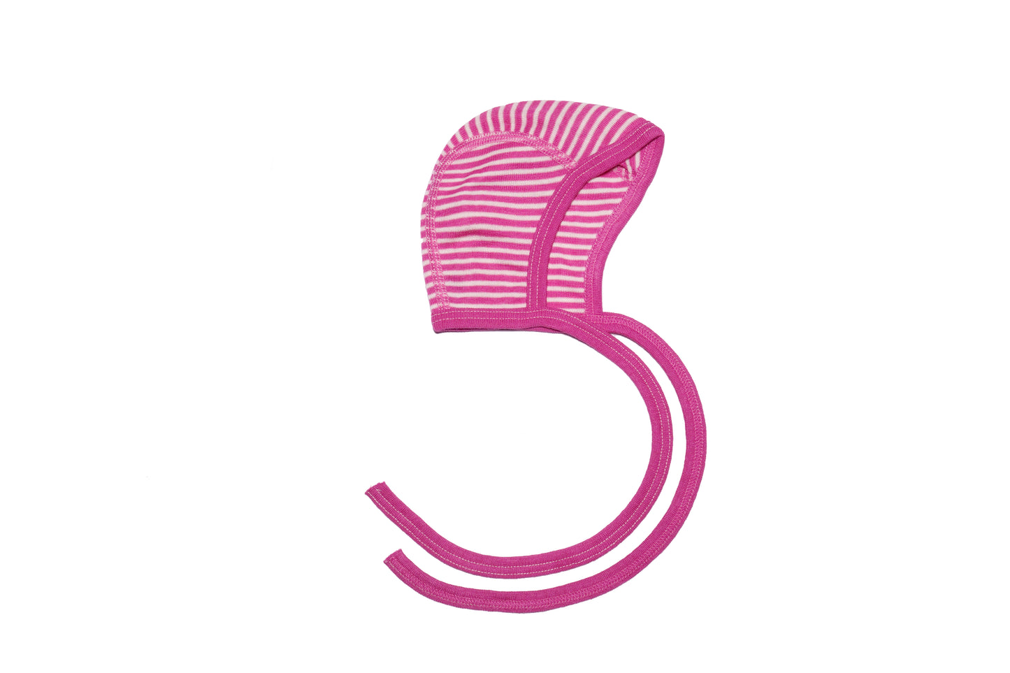 Häubchen Wolle/Seide pink-gestreift