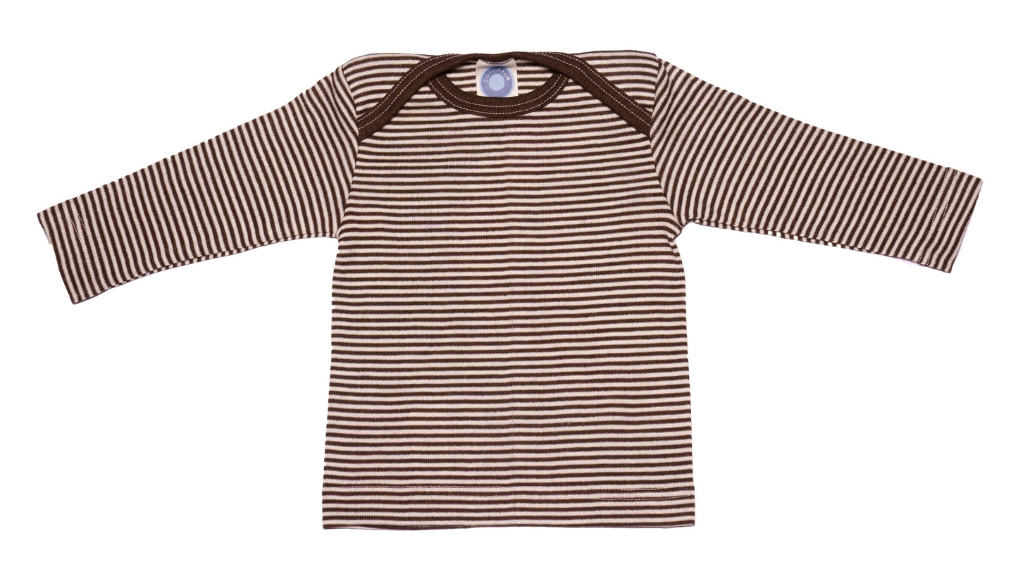 Langarmshirt Wolle/Seide braun-gestreift