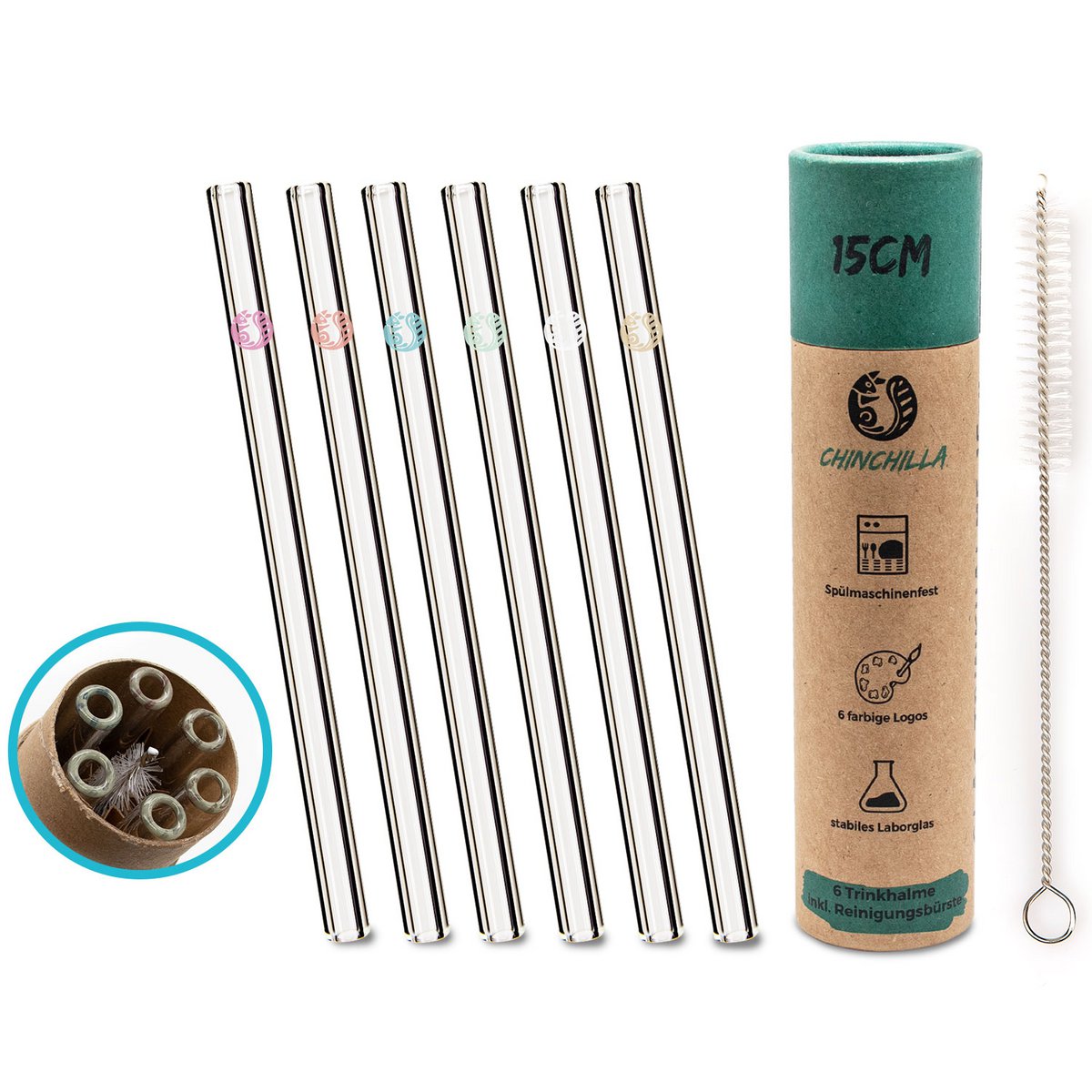 Trinkhalme aus Glas 6er Set