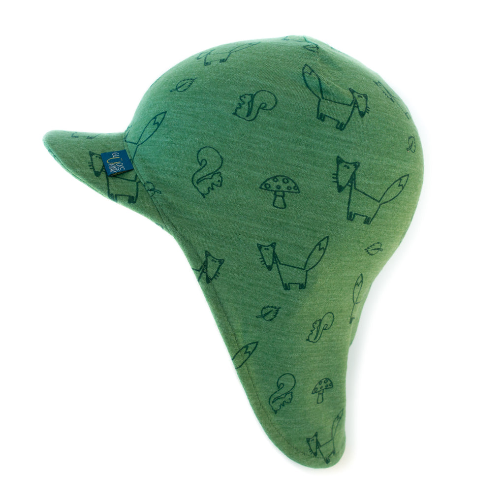 Sonnenkappe Wolle/Seide waldgrün Fuchs