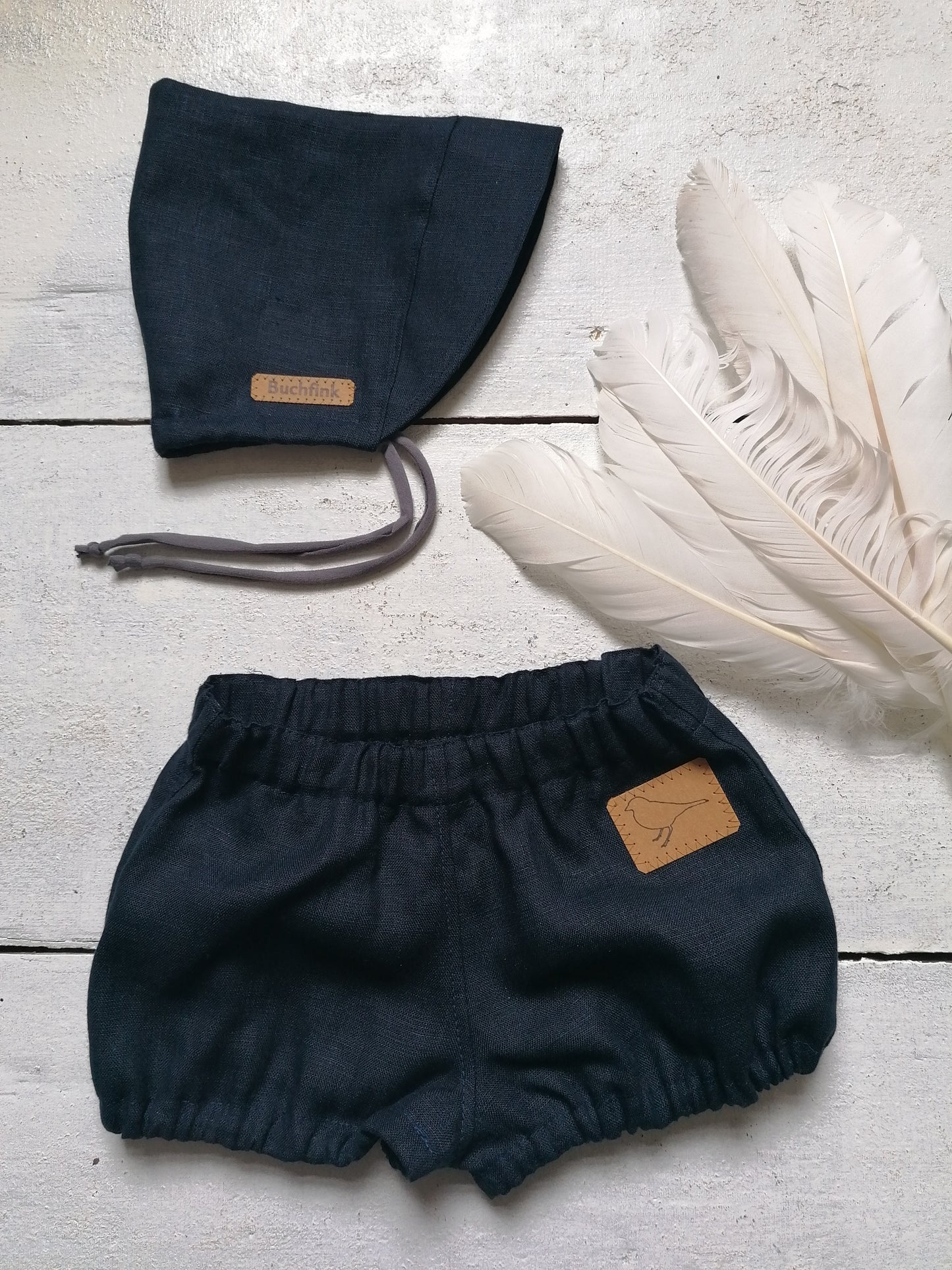 Leinen Bloomers marine mit verstellbarem Gummiband