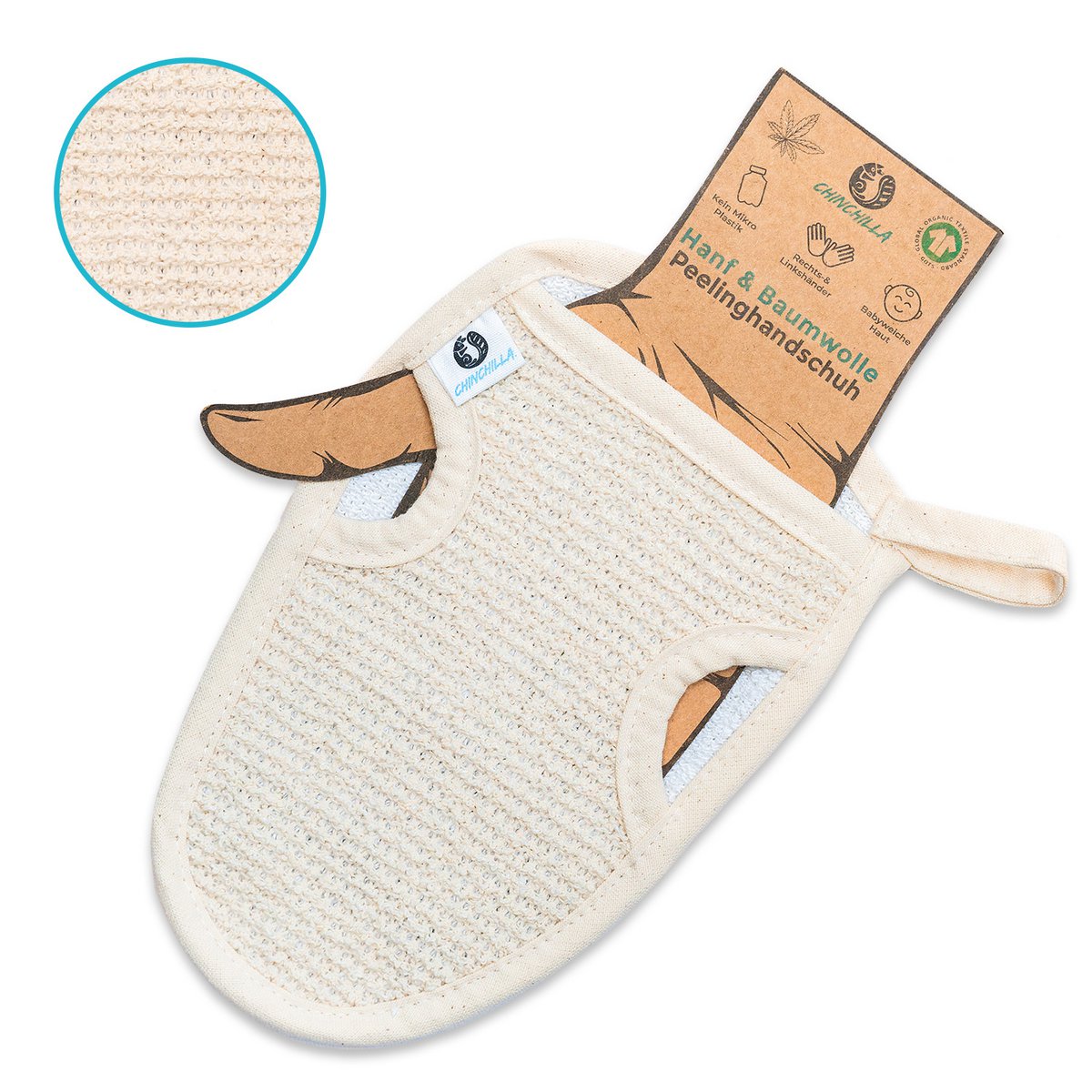 Peelinghandschuh aus GOTS Bio-Baumwolle & Hanf