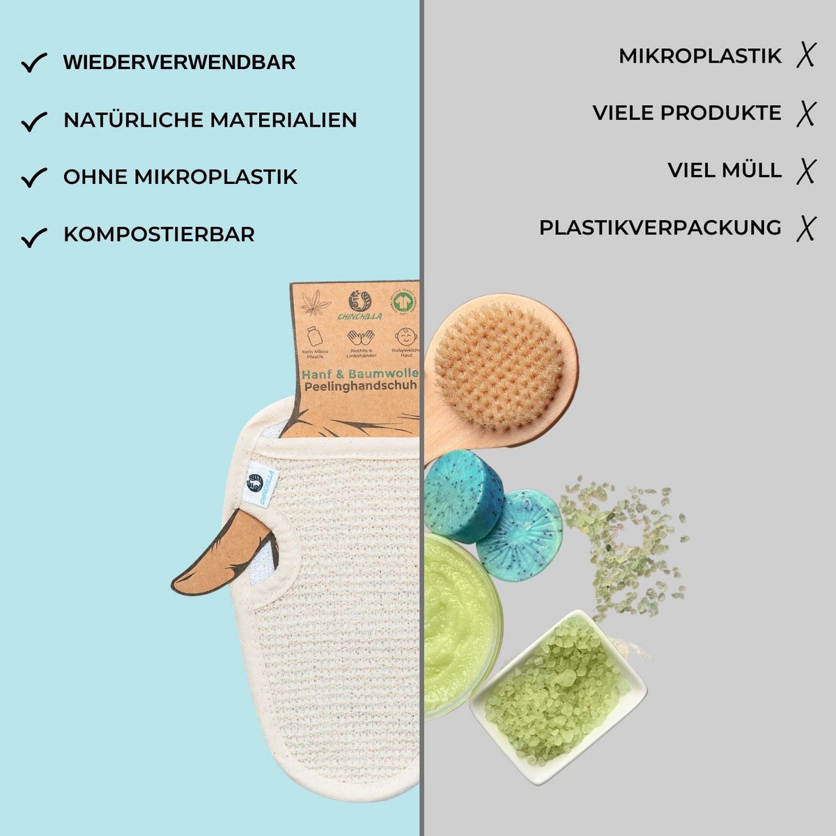 Peelinghandschuh aus GOTS Bio-Baumwolle & Hanf