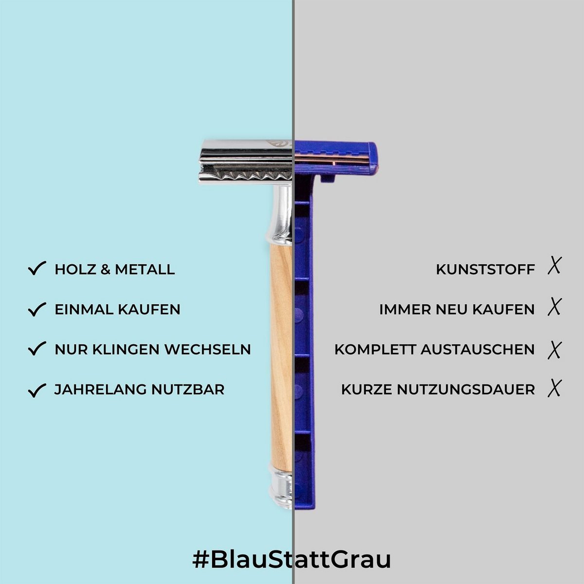 Rasierhobel aus Olivenholz mit Beutel und 10er Klingen