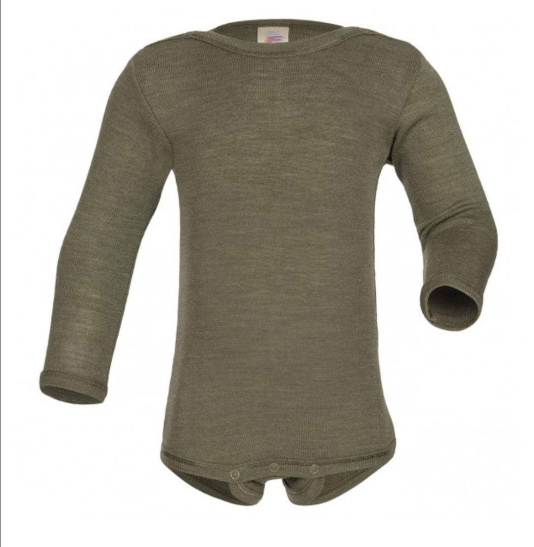 Wolle/Seide Langarm-Body Olive