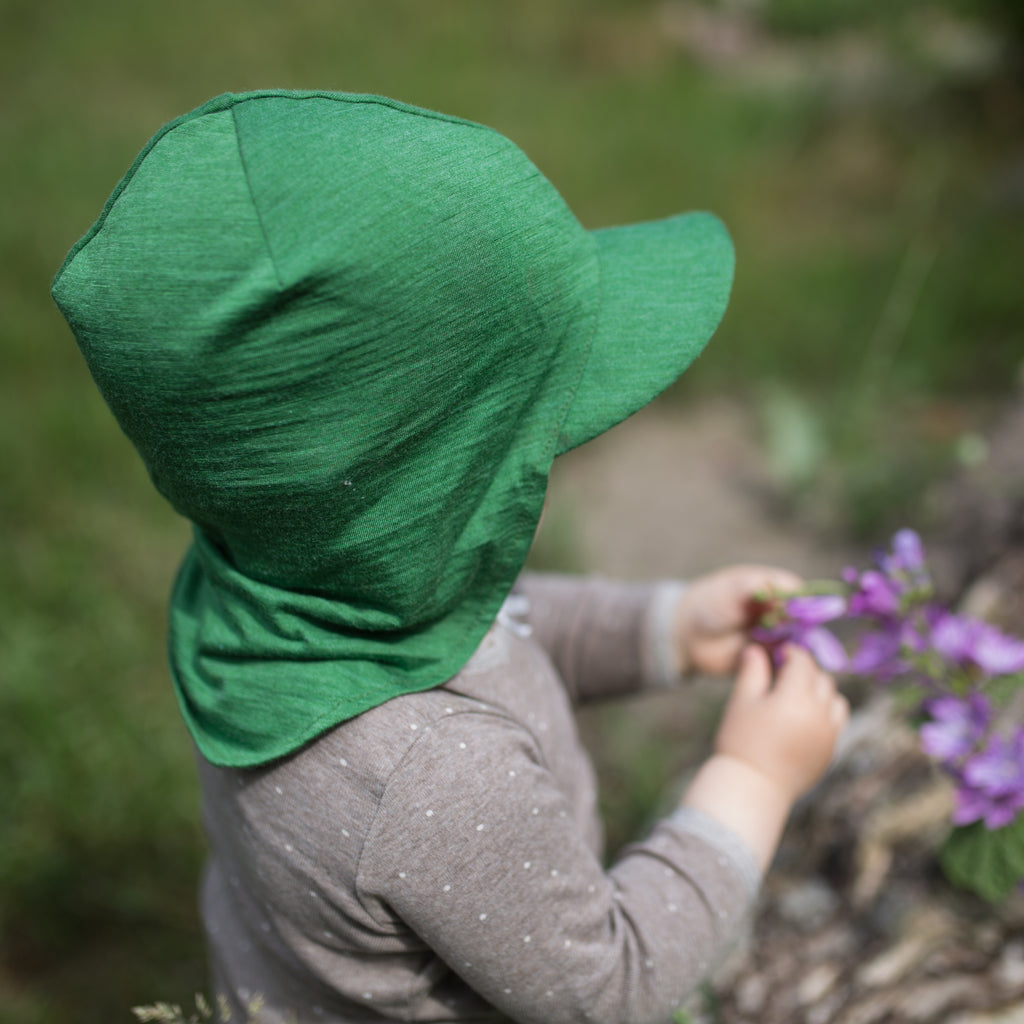 Sonnenkappe Wolle/Seide waldgrün