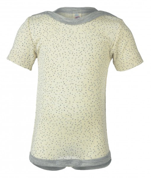 Wolle/Seide Kurzarm-Body natur bedruckt Frühchen 44/50