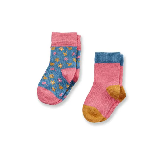 Socken 2er Pack Baumwolle rauchblau/pink