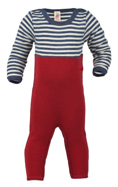 Schlafanzug Schurwolle mit Beinumschlägen rot/blau