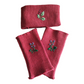 Set Pulswärmer + Stirnband handbestickt Bio Wolle rot