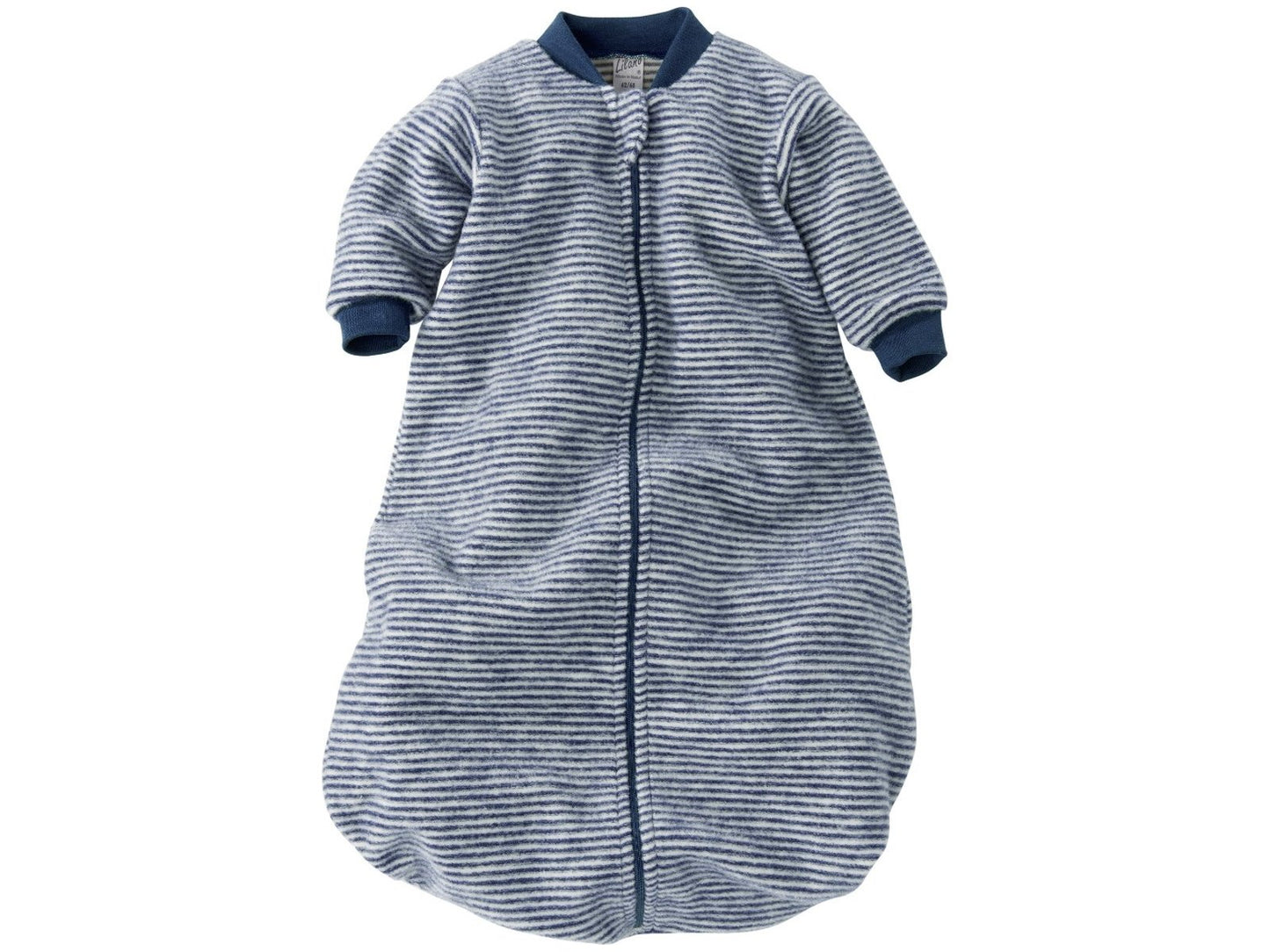 Schlafsack mit Arm, Woll-Frottee-Plüsch, marine gestreift